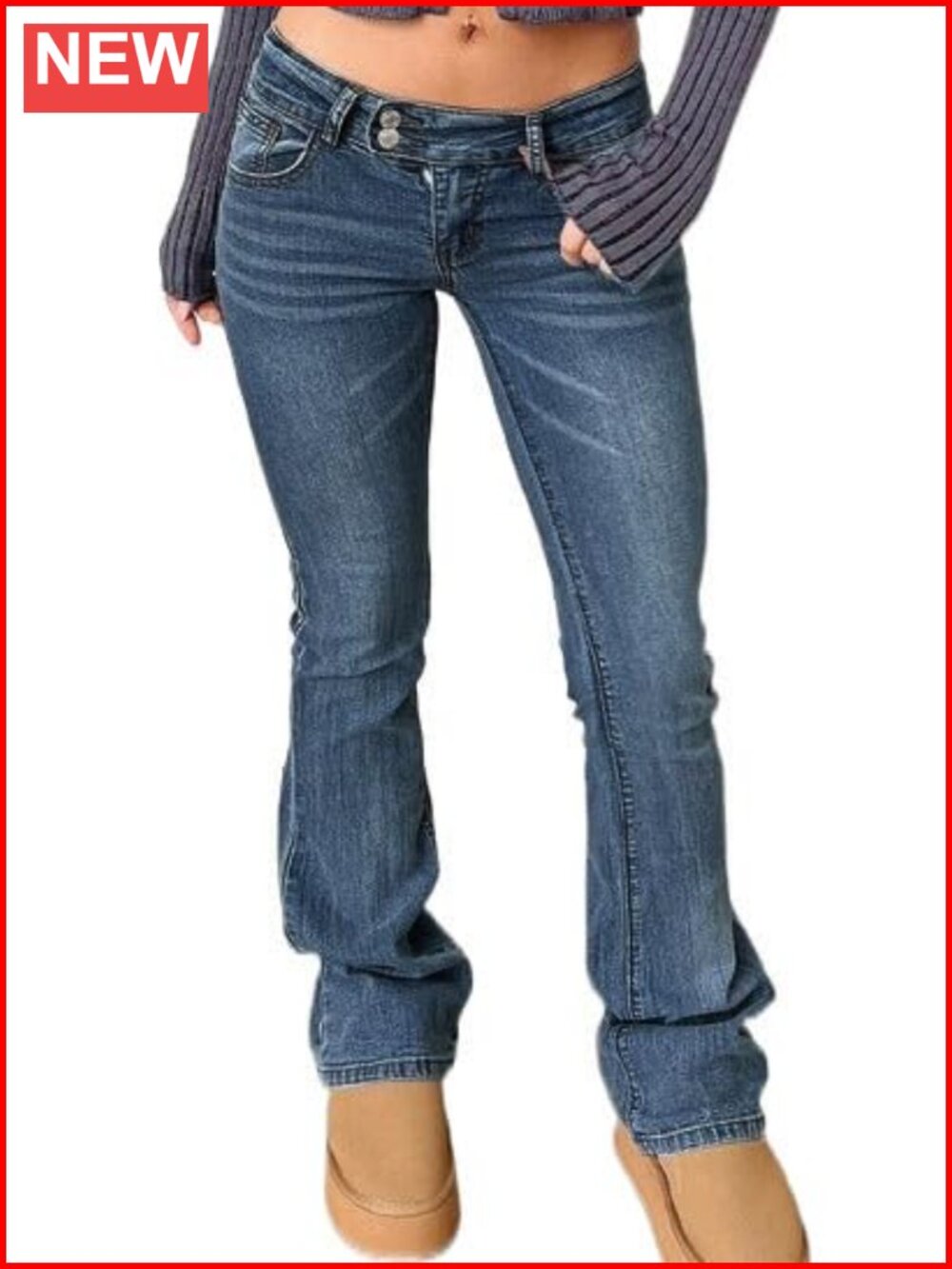Women's Stretch Low Rise Double Button Elastic Skinny Vintage Flare Jeans
